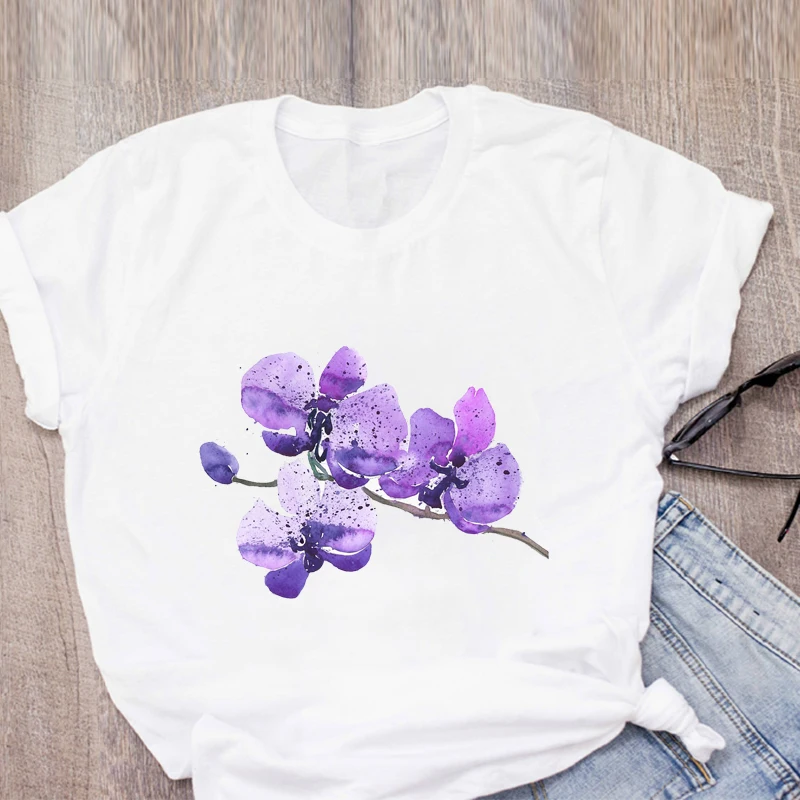 Женская футболка с цветочным принтом короткая летняя в стиле Харадзюку | одежда