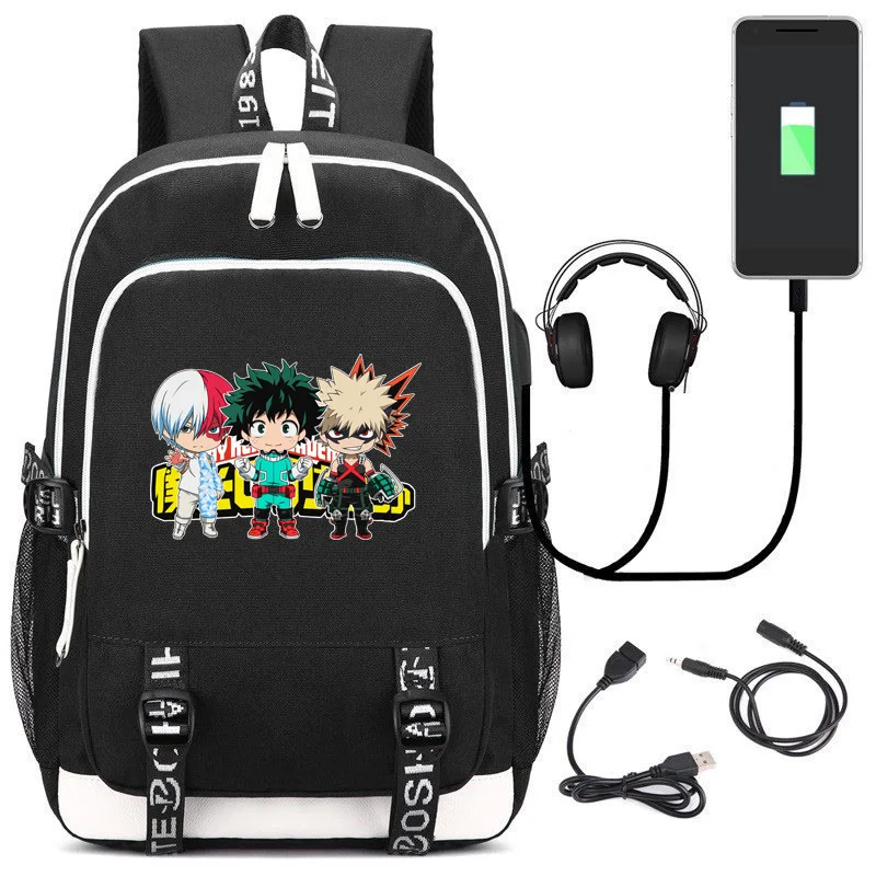 

Boku no Hero Midoriya Izuku Cos USB Schoolbag My Hero Academia Cosplay Backpack Can Be Charged Rucksack Unisex Student Satchel