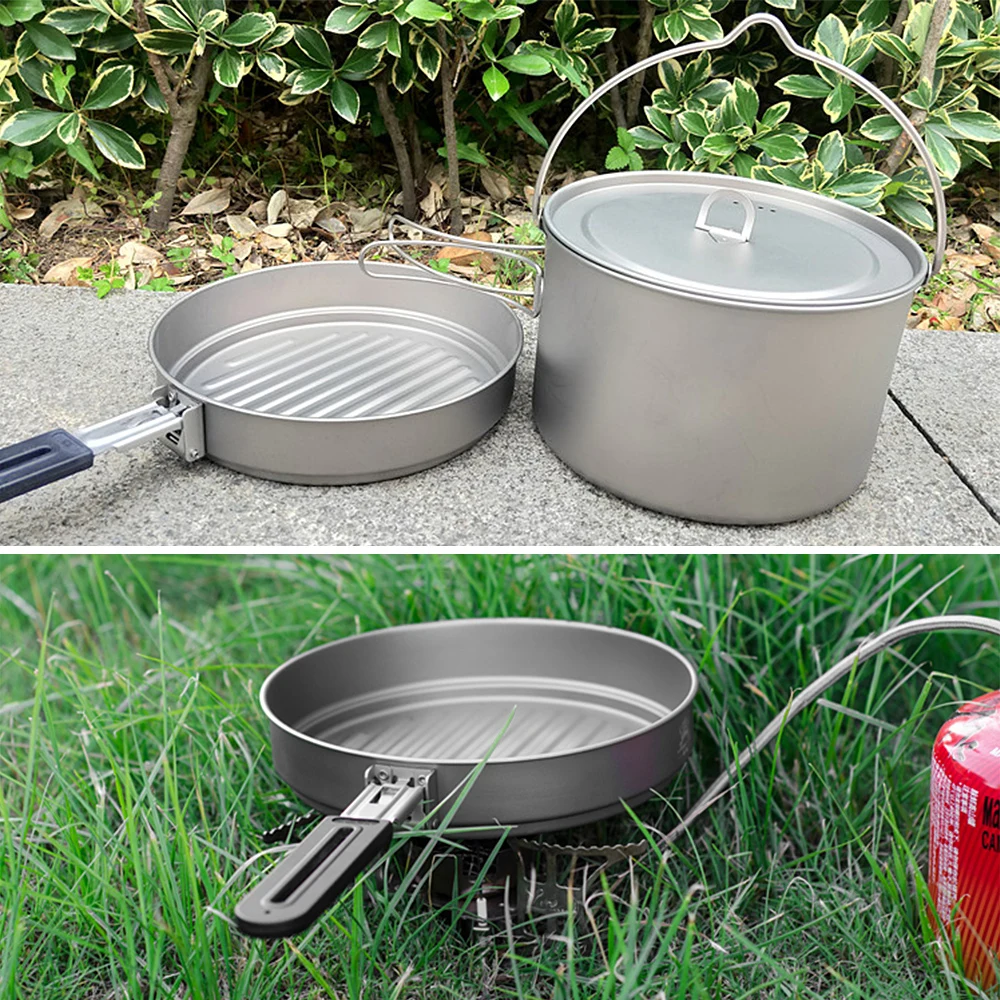 

Lightweight Camping Titanium Cookware Set 2.8L Pot with 1.1L Pan for Outdoor Camping Backpacking Hiking Picnic Cooking Equipment