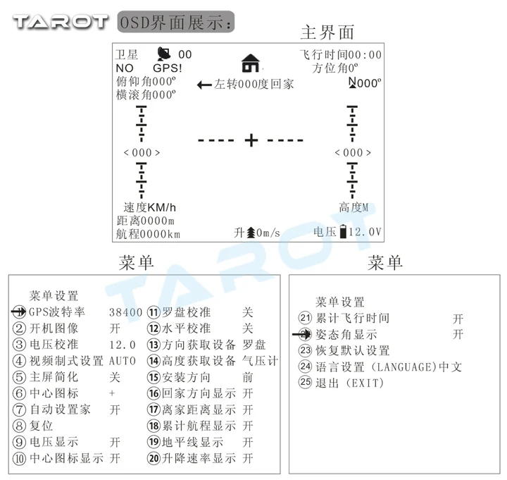 Таро Мультикоптер DC6 26V мини OSD Система наложения изображения передатчик GPS