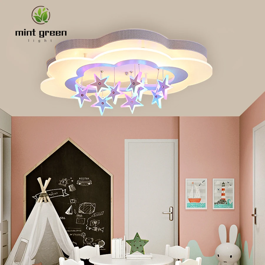 Nueva luz Led de techo para habitación de niño Chanderlier lámpara de techo de cuento de hadas colgante púrpura estrellas accesorio de iluminación LED