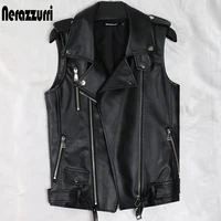 nerazzurri spring black short motorcycle vest leather for women zipper fall faux leather biker vest women clothing for women