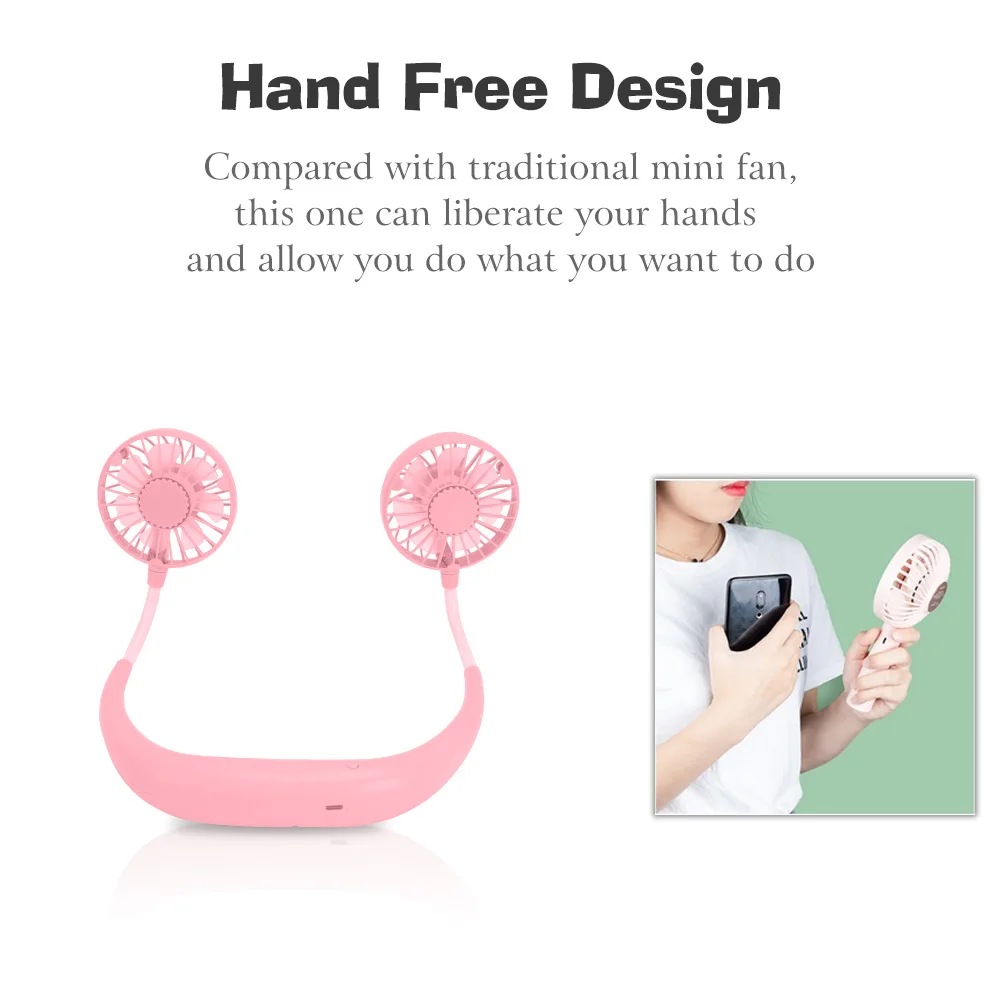 

Portable Fan Hand Free Small Personal Mini USB Fan Rechargeable Neck Fan 3 Speeds With Colorful Light for Travel Outdoor Camping