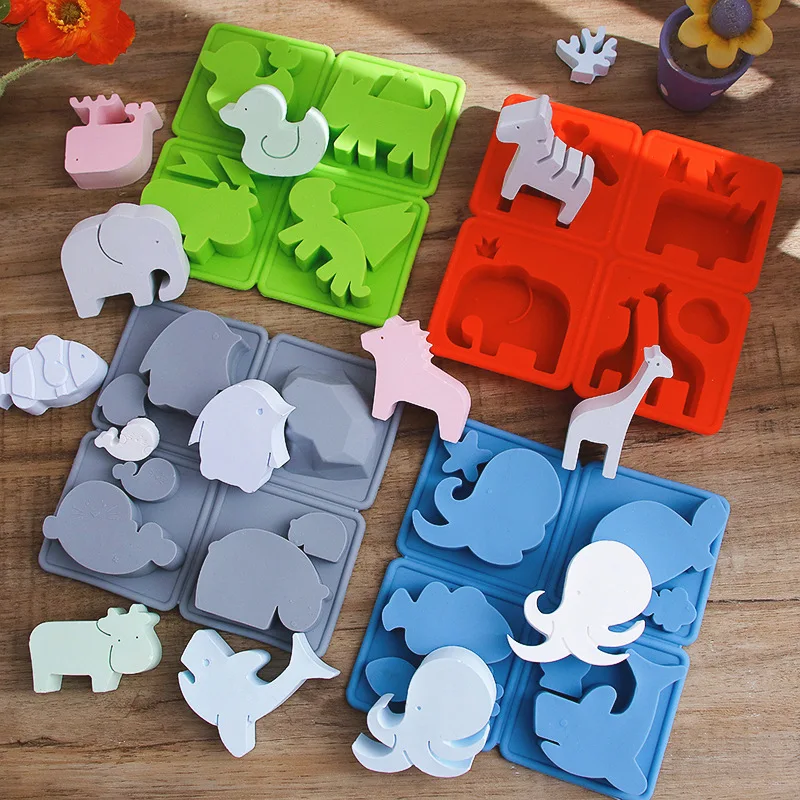 

A Set of New Cute Animals Silicone Candle Mold for Desktop Decoration Gypsum Epoxy Resin Chocolate Soap Silicone Mould