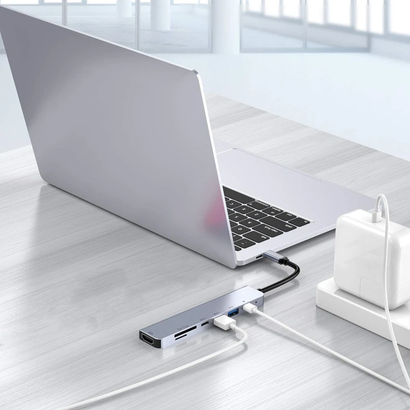 

7 in 1 Converter USB C Hub Adapter Dongle Docking Station for Air Pro with 4K 60Hz HDMI-compatible Wide Compatibility