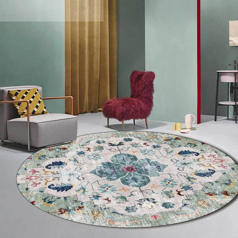 

Retro Round Carpet for Living Room Big Ethnic Style Bedroom Area Rugs Computer Chair Anti Slip Rug Vintage Floral Floor Mats