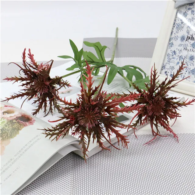 60cm wine red Искусственный зеленый 3 головки шип петрушка завод DIY креативное Искусство Цветочная композиция искусственный цветок украшение дома гостиной - Цвет: 60cm wine red