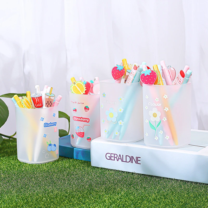 

Ins Froste Pen Holder Cute Strawberry Pen Case Round Desktop Makeup Brush Storag