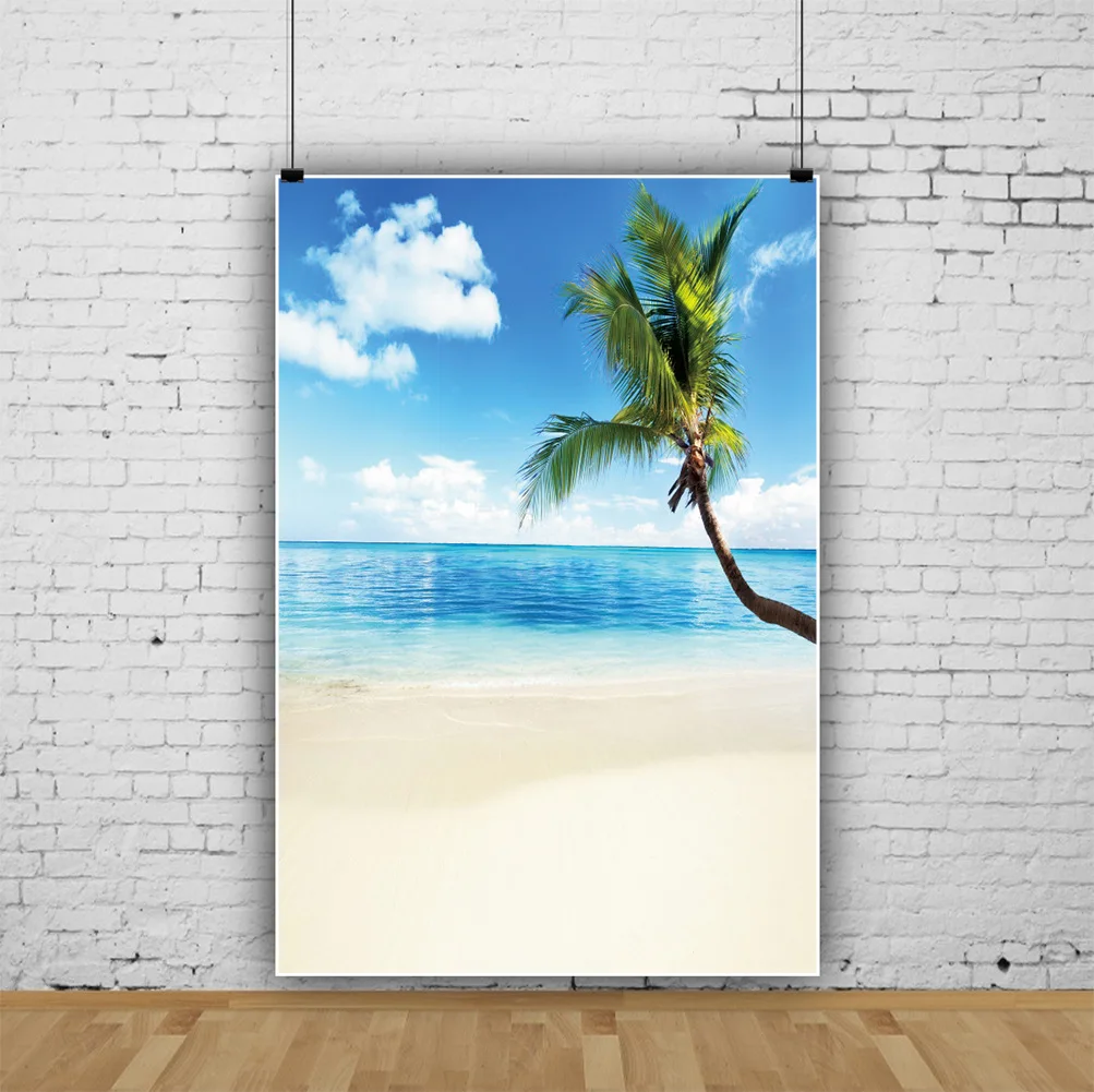 

Виниловый фон для студийной фотосъемки с изображением морского побережья солнечного дня кокосового дерева