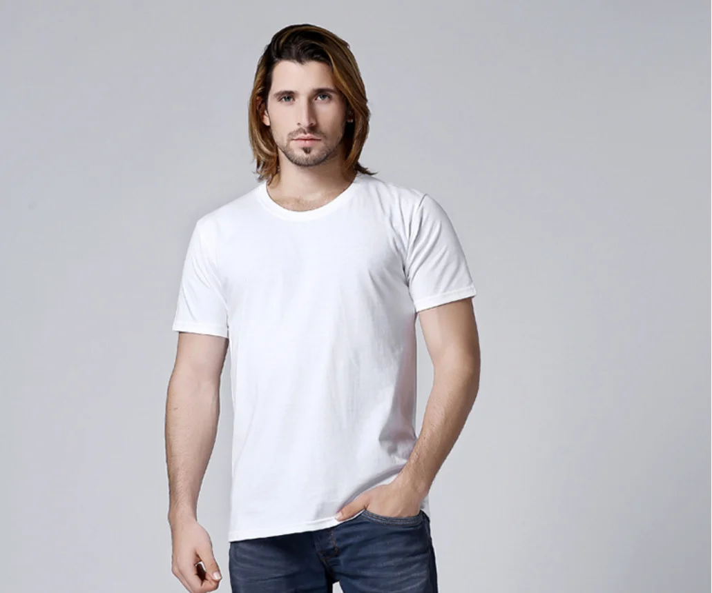 

Summer men's T-shirt blank T-shirt fashion simple short sleeved cotton Lycra color T-shirt in Korea