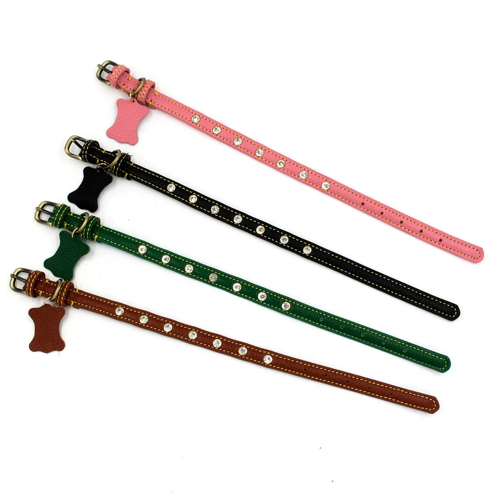 Кожаные Стразы ошейник для питомца модный персонализированный милый с рисунком