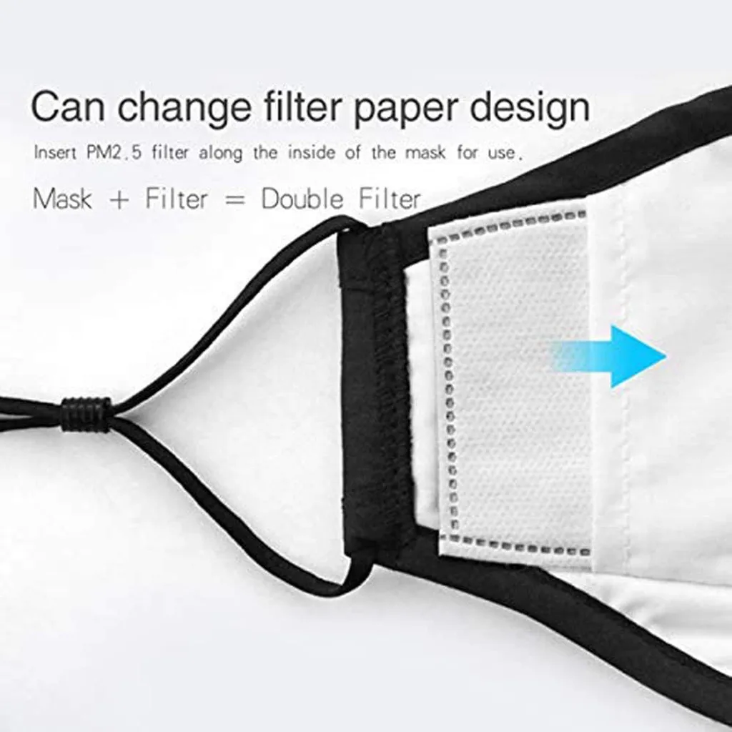 2pcs Unisex Cotton Face Mask Respirator Washable Reusable Mouth Masks + 2Pcs Activated Carbon Filter PM2.5 mask for Men Women#15 |