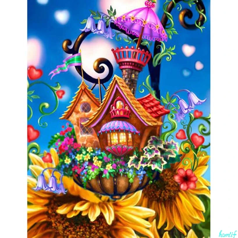 Полная квадратная/круглая дрель 5D DIY Алмазная картина &quotДом подсолнуха&quot