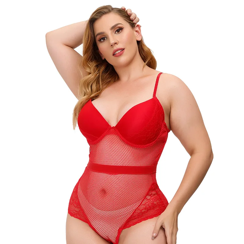 

Backless Spaghetti Strap Lace Mesh Bodysuit Summer Ultra-thin Erotic See Though Red Thong Bodysuits Romper Women Push up Bra