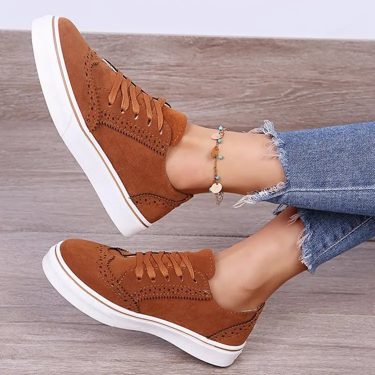 

2022 New Women Flats Women's Casual Lace Up Shoes Female Platform Suede Footwear Ladies Comforts Breathable Vulcanized Plus Size