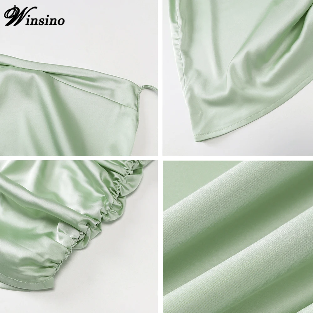 

Backless Bandage Mini Dress Satin 2021 Summer Women Ruched Lace Up Cross Bodycon Sexy Party Halter Elegant Club Slim Dresses