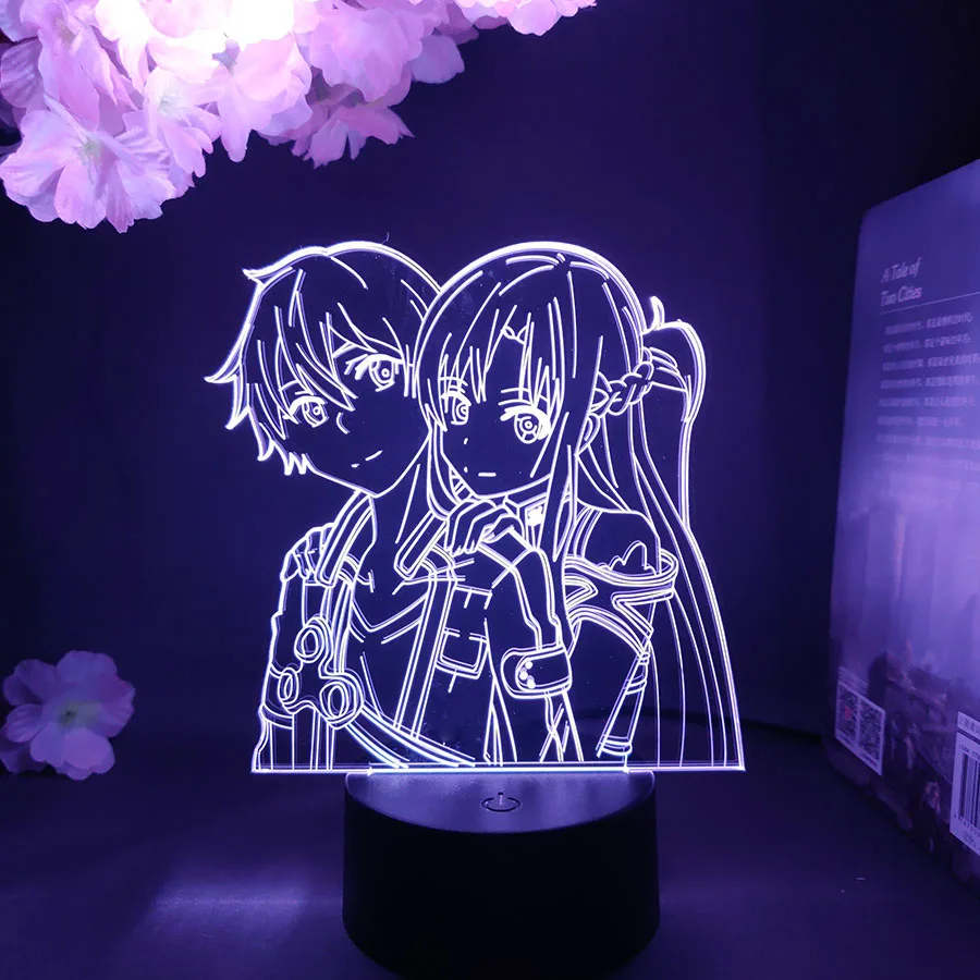 3D ночник Kirito and Asuna милое украшение комнаты манга меч искусство онлайн фигурка