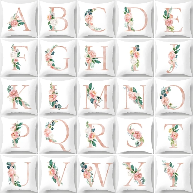 

Baby Room Decoration Letter Pillow Case English Alphabet Polyester Cushion Cover for Sofa Home Decor Double Flower Cushion Case