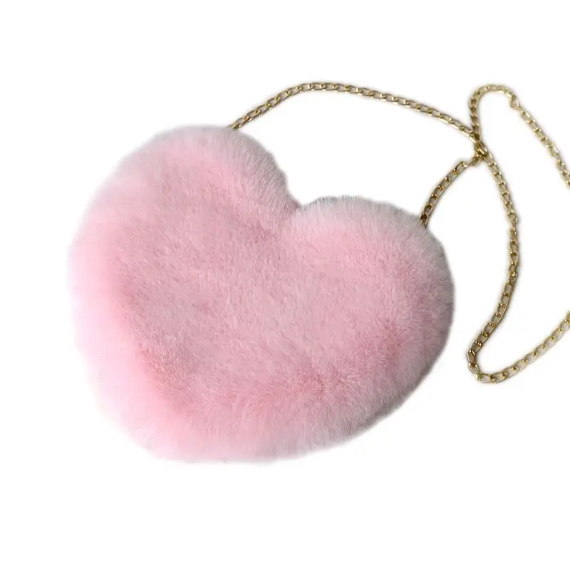 

Women's Heart Shaped Faux Fur Crossbody Wallet Purse Chain Shoulder Bag C90E