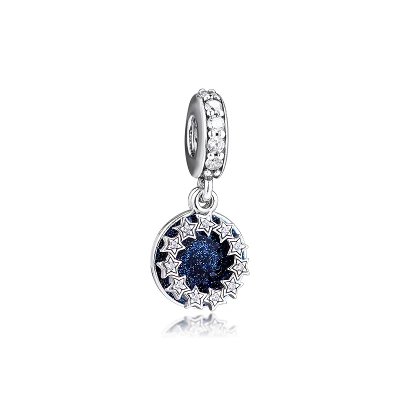 Clear CZ &amp Blue Enamel Inspirational Stars Dangle For Charms Bracelets Women 925 Sterling Silver for Jewelry Making 2019 | Украшения и