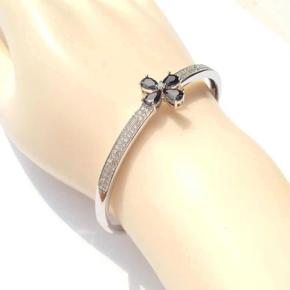 &quotxu ping &quot Elegance Senior design 18 K Fine Solid White Gold GF CZ Cubic Zircon Cross black Flower Macrame Bracelet 60# Women |