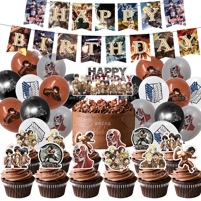 Воздушные шары атака на Титанов баннер для торта в стиле аниме Микаса Акерман