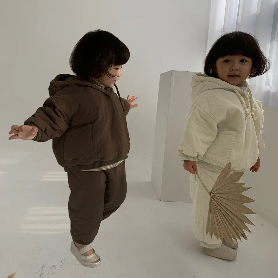 

2021 New Autumn Winter Children's Clothes Sets For Baby Boys Girls Warm Long Sleeve Top And Pants 2pcs Outfits Kids Hooded Suits