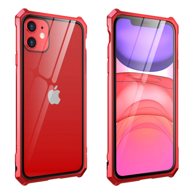 2019 New Phone Case For iPhone 11 Pro Max Snap Button Original Aluminum Metal Frame Bumper Tempered Glass Back Full Cover Funda |