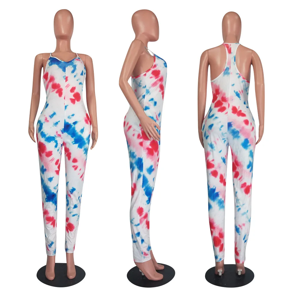 

Sexy fashion multicolor printed Jumpsuit summer slim U-neck sleeveless women's suspender tank top pants
