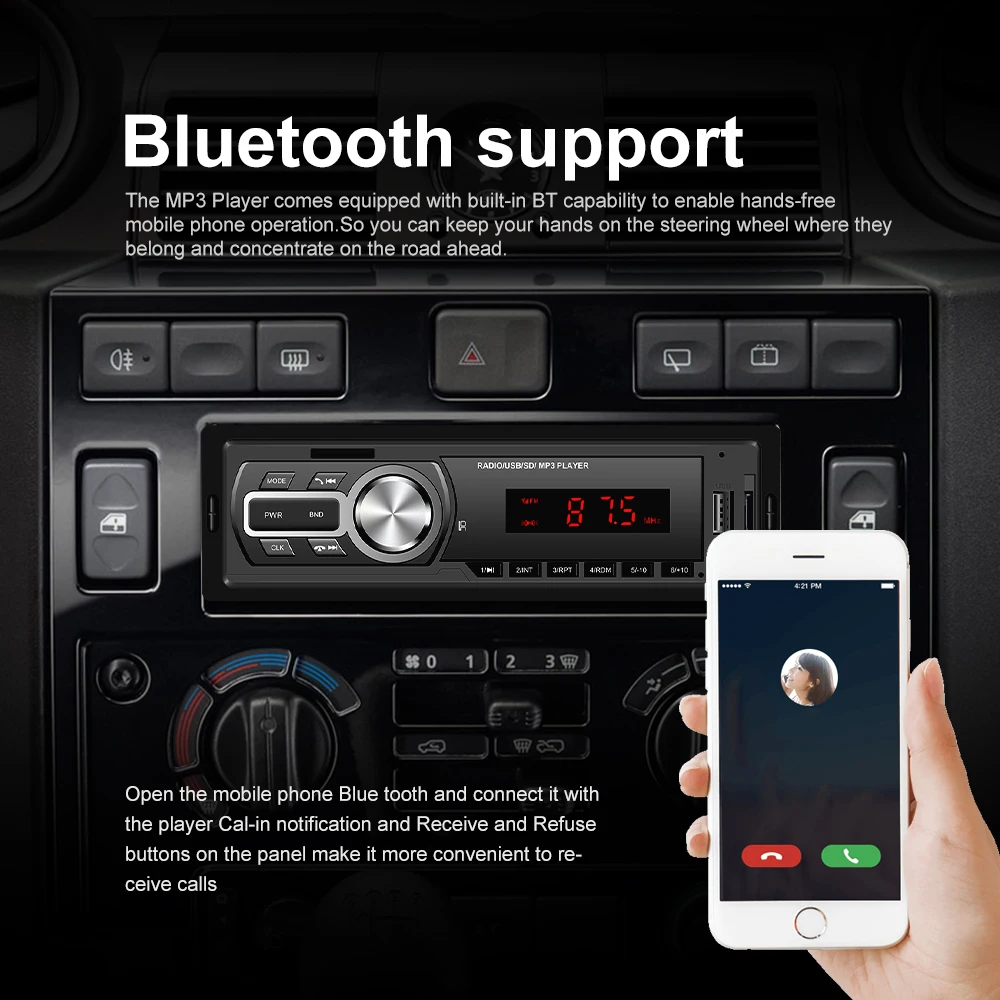 Автомагнитола Podofo 1 DIN 12 В Bluetooth-аудио MP3-плейер USB/SD/AUX-IN с пультом управления |