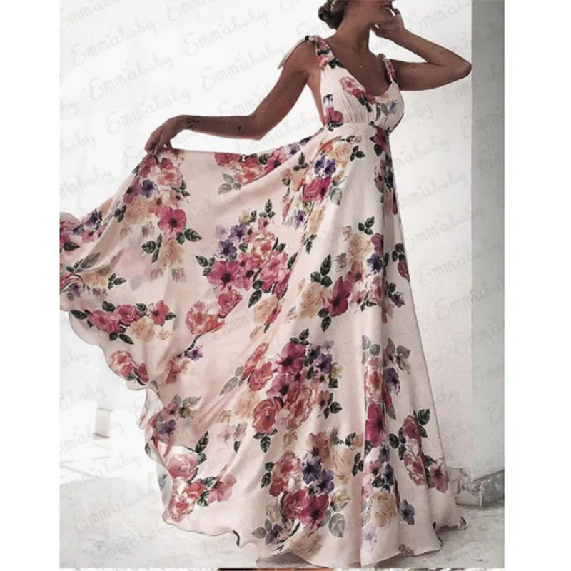 Женское длинное платье-макси с V-образным вырезом и открытой спиной | Женская