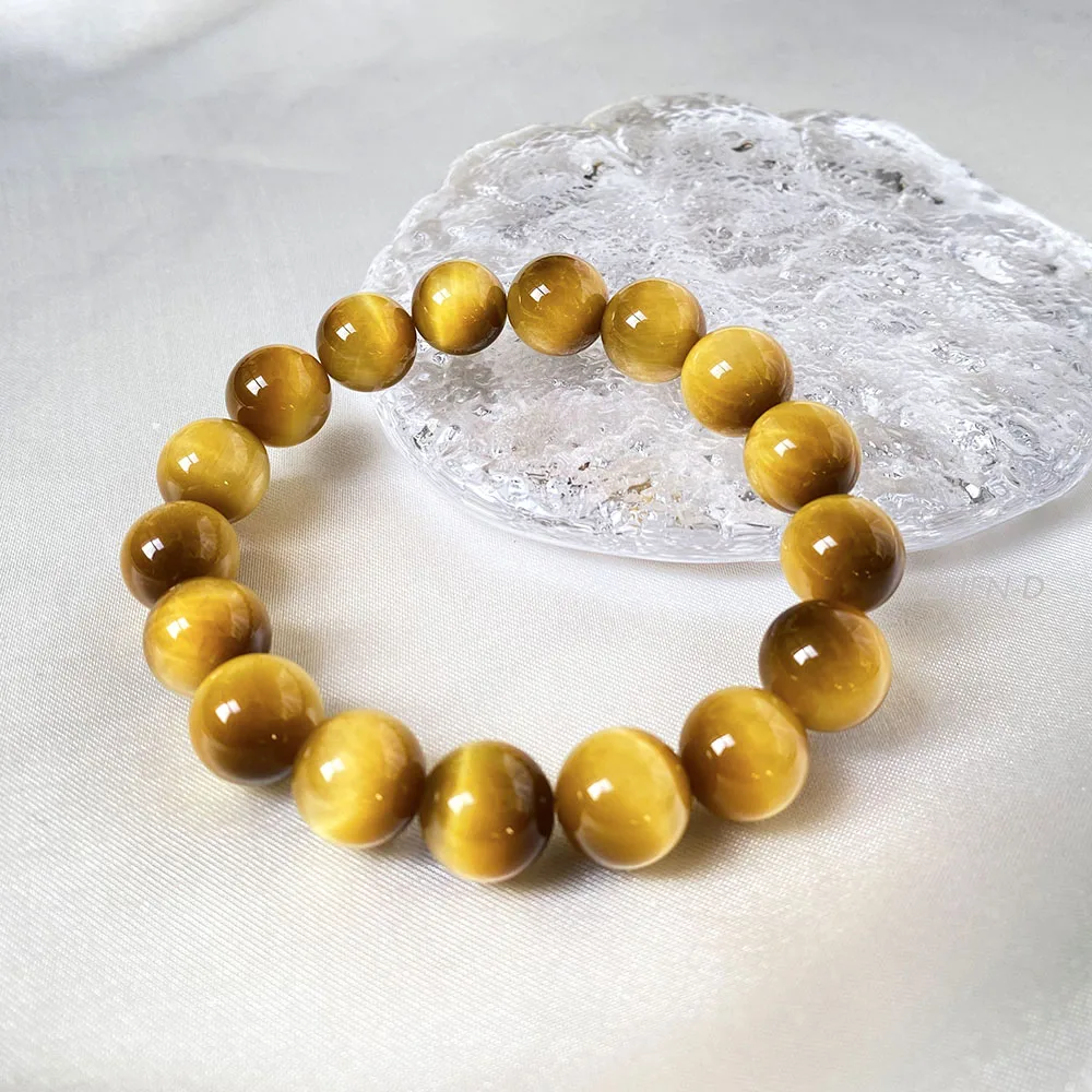 

ZHEN-D Jewelry Natural Golden Tiger Eye Stone Gold Gemstone Beads Bracelet Rare High Quality Value Gorgeous Gift for Man Woman