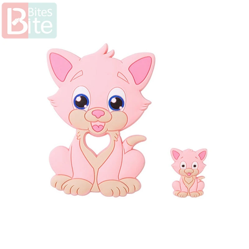 Pink Cat Укус укусов 2 шт./компл. Черепаха силиконовый детский Прорезыватель для зубов "сделай сам" для изготовления Еда Класс коала силиконовые крошечные стержень при прорезывании зубов силиконовые бусины комплект ювелирных изделий - Цвет: Pink Cat