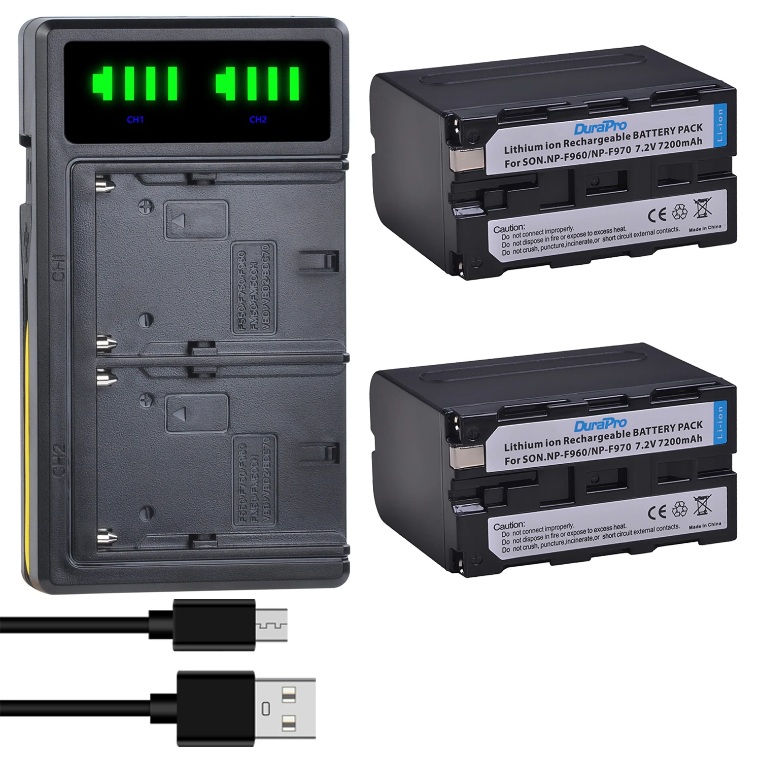 Фото DuraPro 7200 мАч NP-F960 NP F970 камера батарея + LED USB зарядное устройство для Sony NP-F550 F770 F750 F960 FM500H FM70 QM91D QM71D HVR-V1J №2
