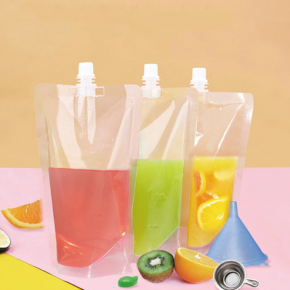 

10PCS Clear Plastic Stand Up Drinking Spout Bags Juice Liquid Packaging Beverage