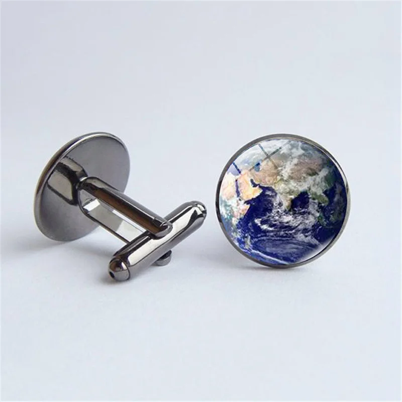 Карта мира классические запонки Мужская мода аксессуары земля Нью-Йорк шаблон круглые выпуклые стеклянные запонки для мужчин s французская рубашка - Окраска металла: XSWX1064-Black gun