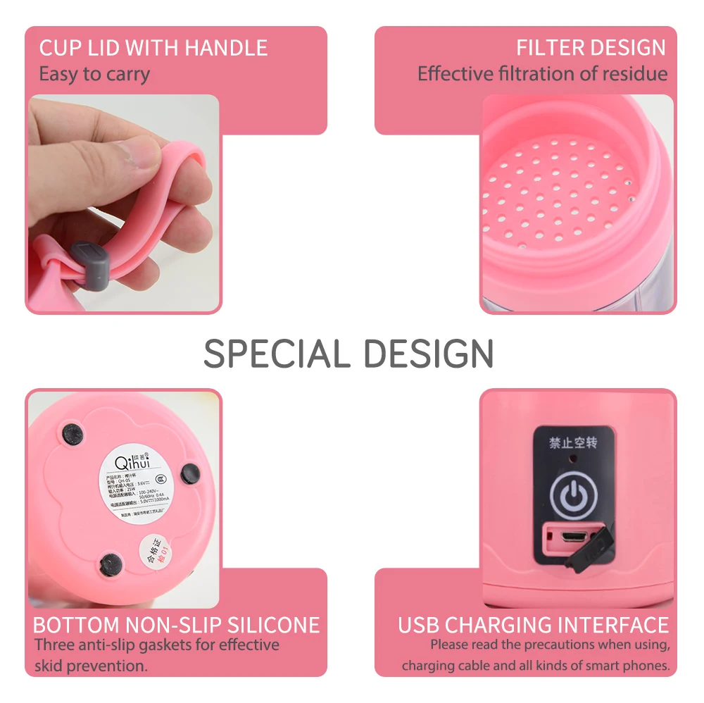 Миксер для смузи блендер 380 мл портативная соковыжималка электрическая с