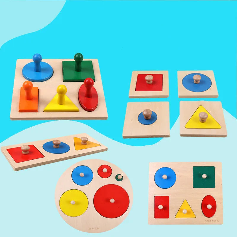 

kids Montessori Sensory Toys Wooden Puzzle Educational Toy Multiple Shapes Geometry Grasping Board Learning Toys for Children