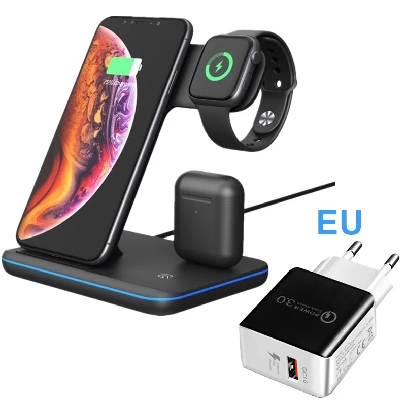 Black With EU Tongdaytech 15 Вт Qi Беспроводное зарядное устройство для Iphone X 8 11 Pro Max Быстрая зарядка быстрое зарядное устройство для Apple Airpods Pro Watch 5 4 3 2 1 - Тип штекера: Black With EU