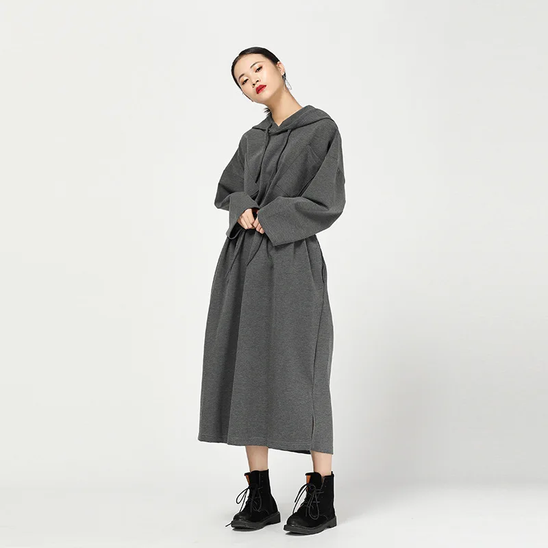 XITAO Waist Long Hoodies Midi Dress Korea Fashion New Pocket Drawstring Pullover Wild Joker 2019 Autumn Split ZLL1379 | Женская одежда