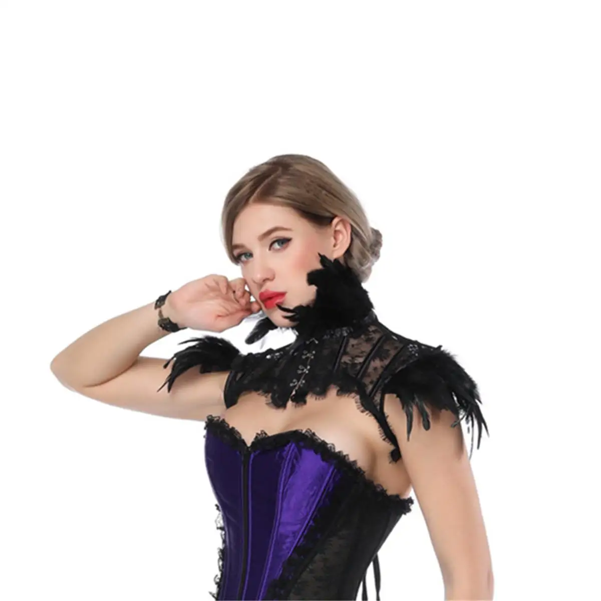 Women Retro Vintage Punk Gothic Feather Collar Shoulder Lace Cape Shrug Tops Halloween Party Goth Rave | Тематическая одежда и