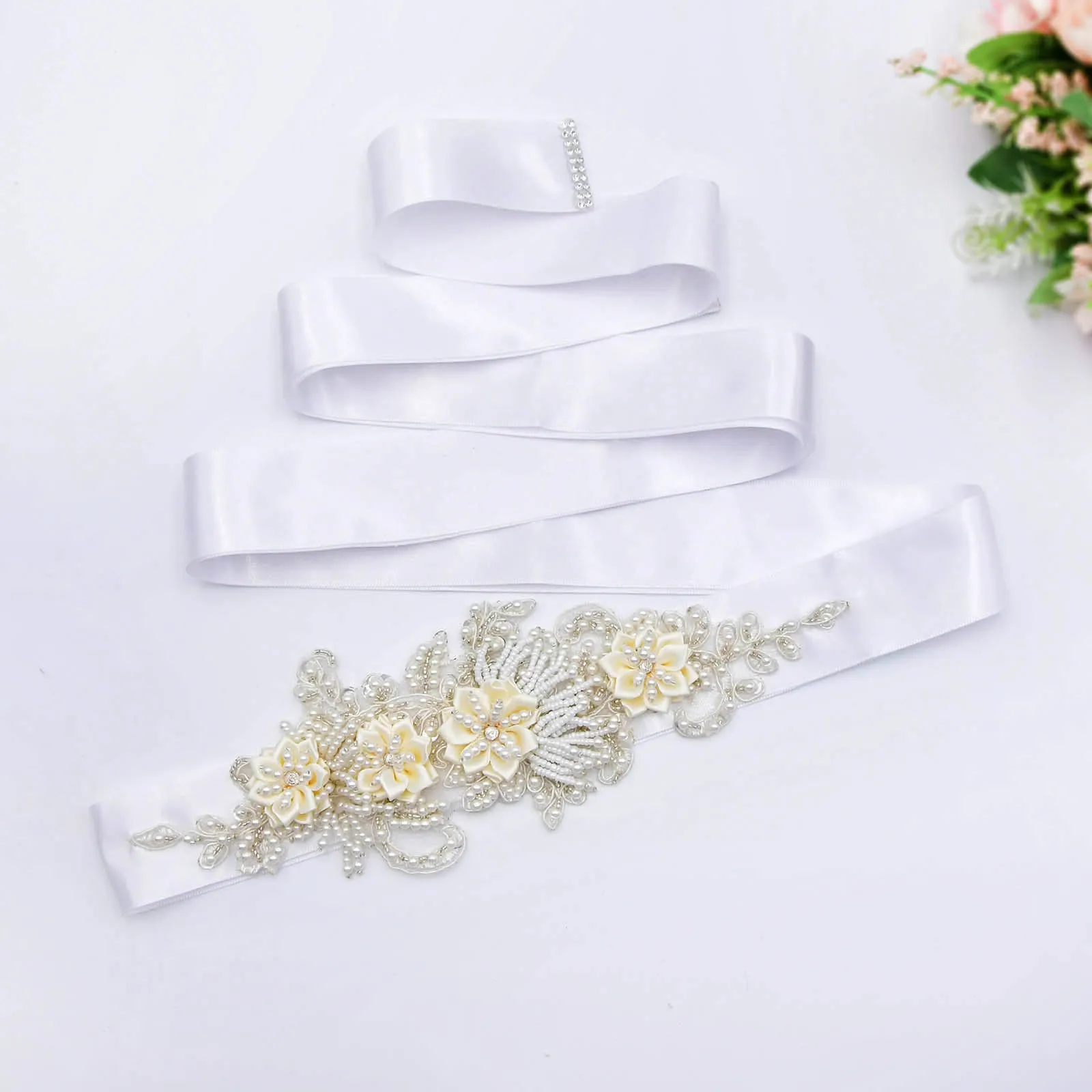 S346 роскошные свадебные пояса с белым цветком свадебное платье жемчужинами