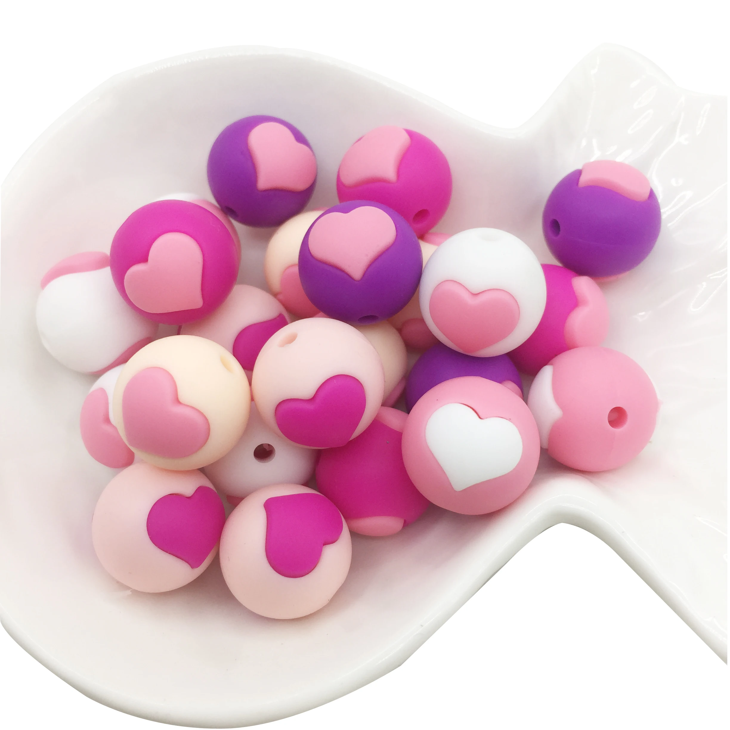 

20pcs heart insert silicone Beads-silicone teething loose beads for DIY necklace-BPA FREE Baby Teether BPA Safe DIY Bead