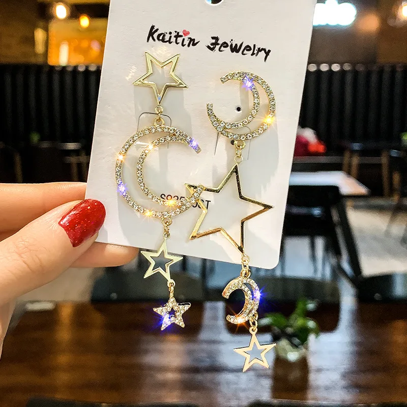 Женские Асимметричные Серьги Hello Miss длинные серьги-гвоздики с бахромой звезды