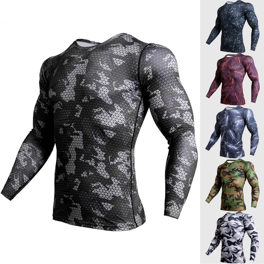 

New Fitness Camo T Shirt Men Compression Shirt Sportswear MMA Rashguard Mens GYM Joggers Leggings Gyms Bodybuilding Tights