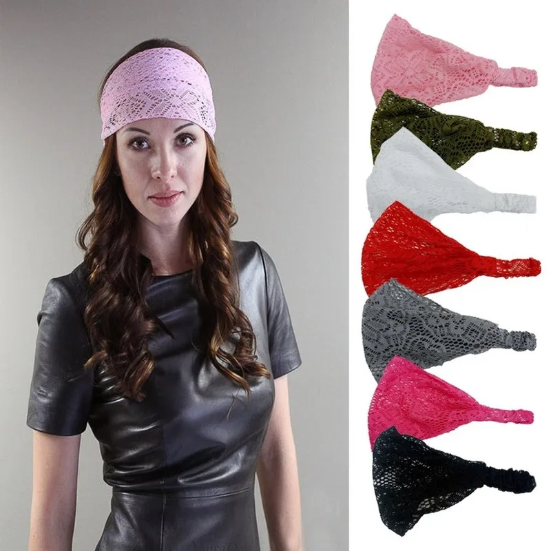 

Lace Openwork Headband Ladies Elastic Hair Band Accessories Wide Stretchy Turban Women's Fashion Headwrap Bandana Headpiece