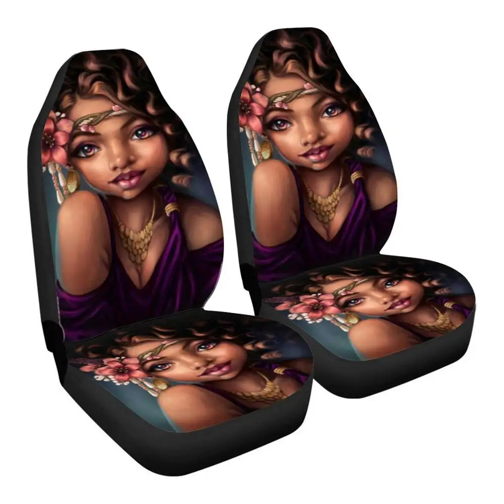 Offerte HUGSIDEA 2 Pezzi Art Black African Girl Design Universal Car Front Seat Covers Protector Cover Cuscino Pad Mat Auto Interior Decor