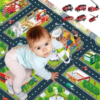 kids paly game toy mat city map traffic car park play mat engineering fire alloy vehicle model with carpet kids educational toy
