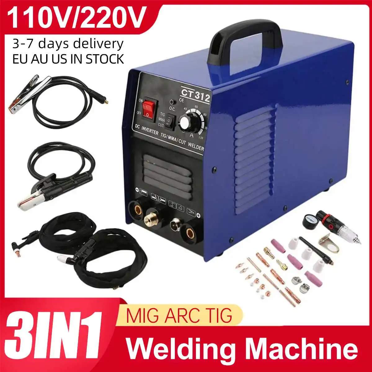 CT312 AC220V 3 IN 1 MIG TIG MMA Semi-automatic Welding Machine Welder Inverter Gasless Plasma Cutter Welding Equipments EU Stock