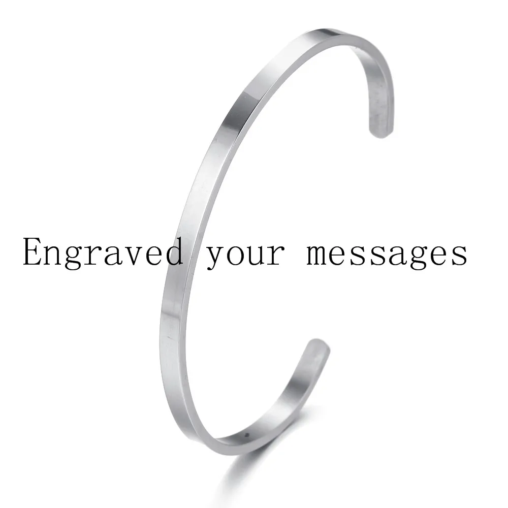 Custom text Silver Радужные браслеты из розового золота с лазерной гравировкой, вдохновляющие цитаты, браслеты-манжеты, браслеты мантра, подарки на годовщину для женщин - Окраска металла: Custom text Silver